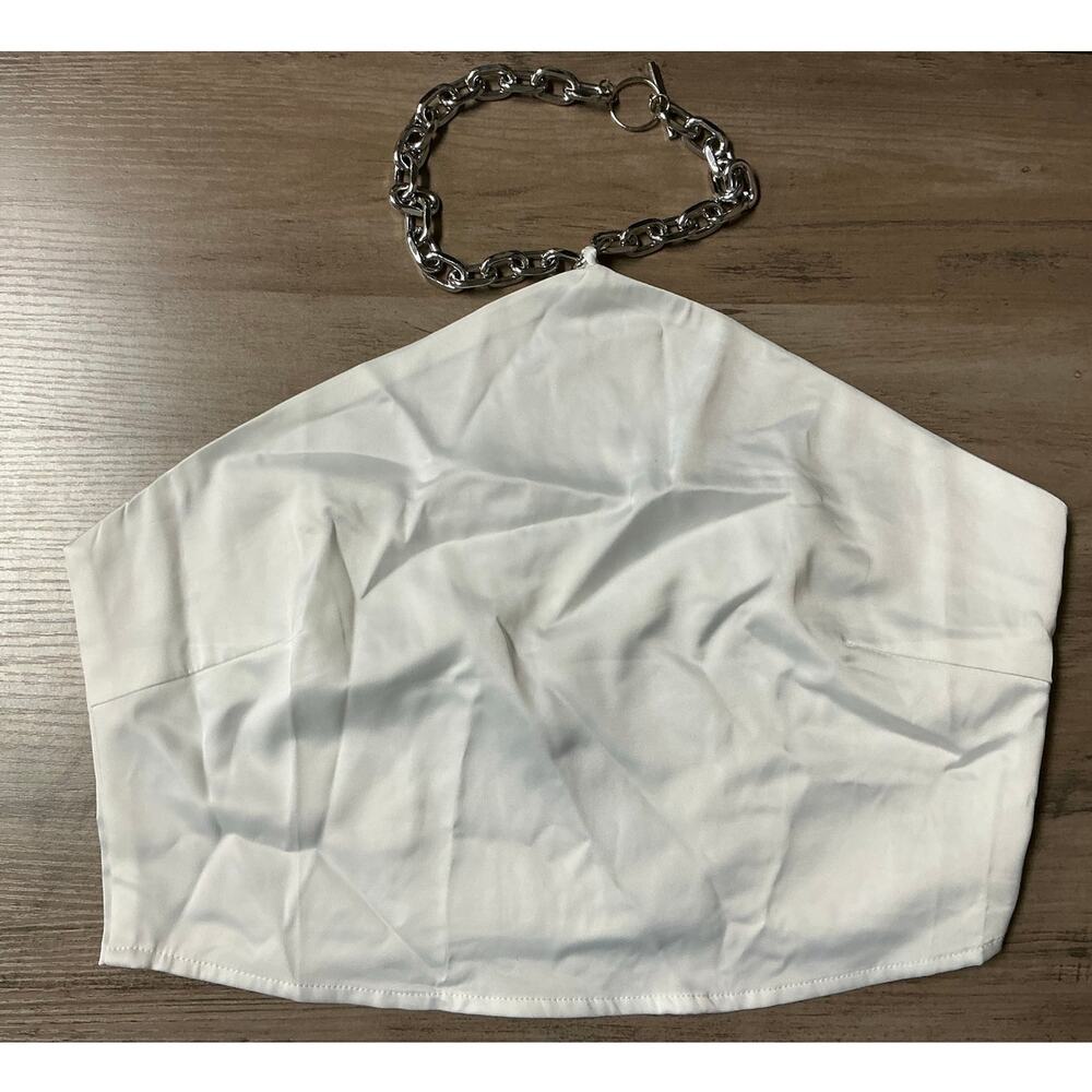 Nasty Gal Chain Halter Satin Crop Top in White Size 4